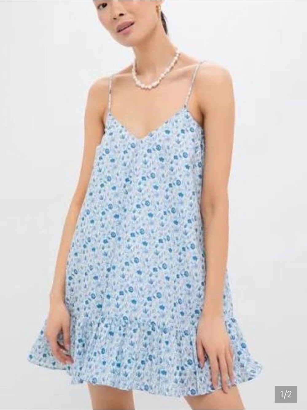 Hyacinth House Blue & White Ditsy Floral Bayberry Mini Dress Size Small